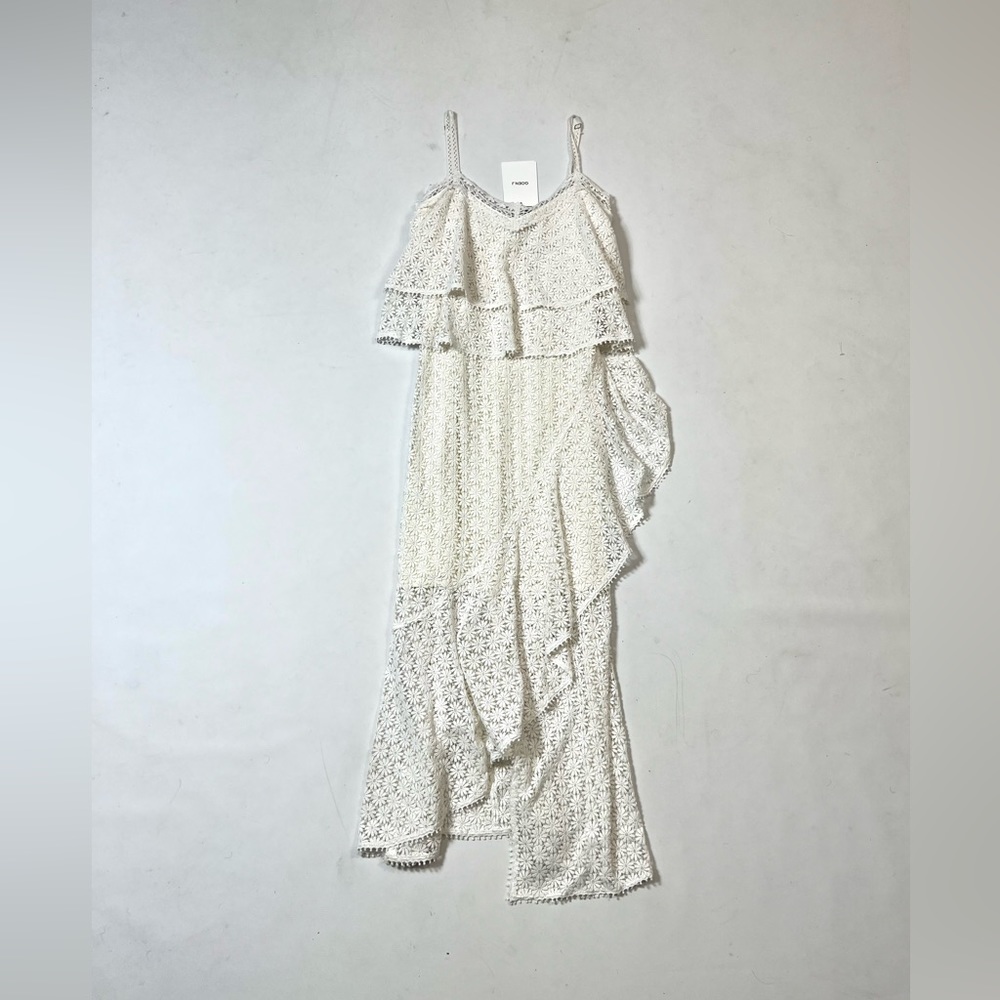 NWT Goen J. Elegant White Lace Ruffle Maxi Dress